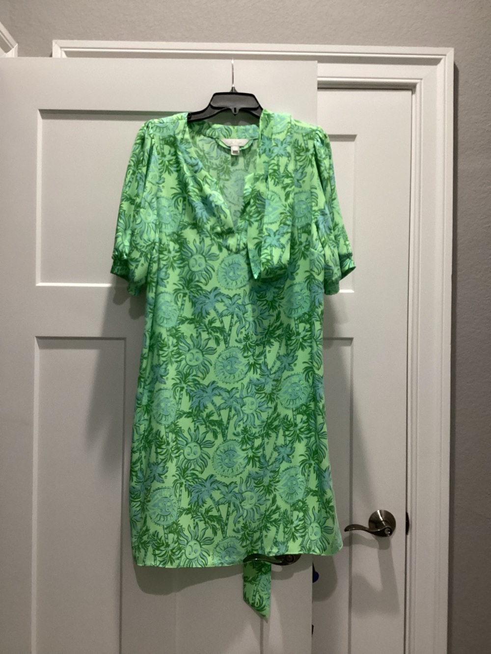 Women’s Lily Pulitzer Green Print Dress with Self Tie Belt